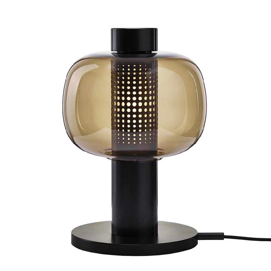 BROKIS lampe de table BONBORI SMALL PC1164 (Marron fumé, base noire - Verre et métal verni)