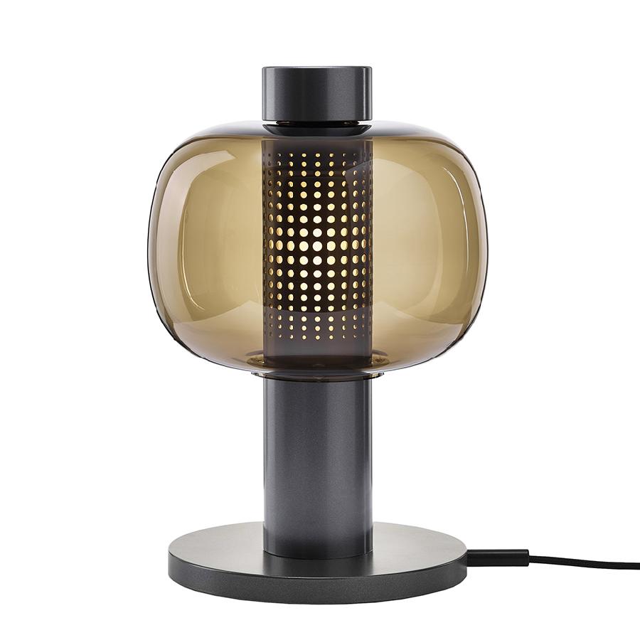 BROKIS lampe de table BONBORI SMALL PC1164 (Marron fumé, base gris - Verre et métal verni)