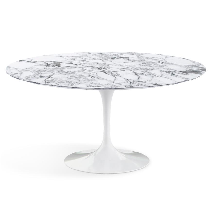 KNOLL table ronde TULIP Ø 152 cm collection Eero Saarinen (Base blanche / plateau Arabescato satiné 