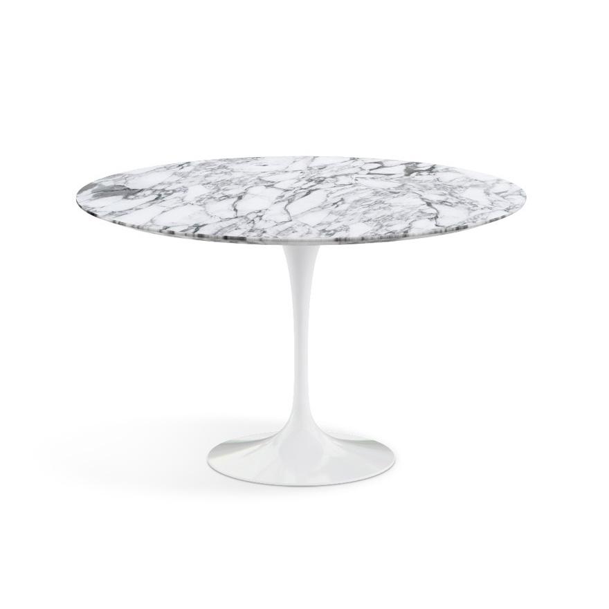 KNOLL table ronde TULIP Ø 120 cm collection Eero Saarinen (Base blanche / plateau Arabescato satiné 