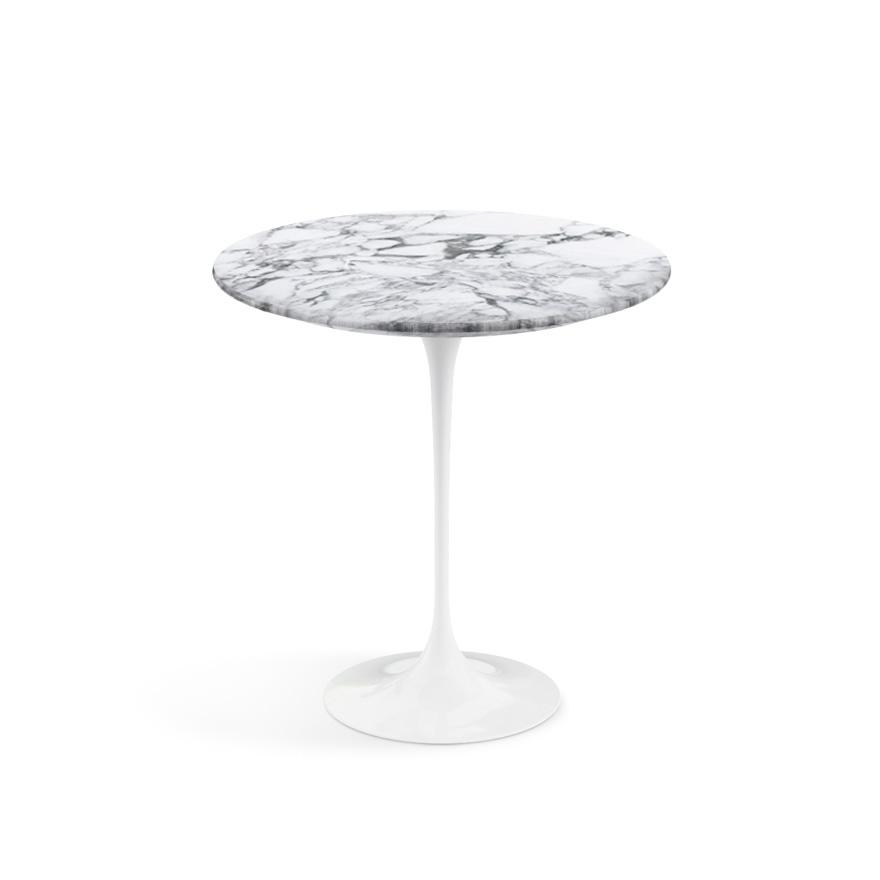 KNOLL table ronde TULIP Ø 51 cm collection Eero Saarinen (Base blanche / plateau Arabescato satiné -