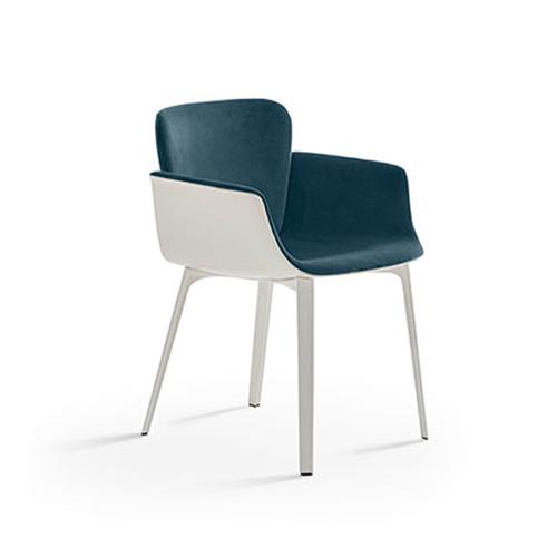 KNOLL fauteuil KN06 avec base blanche, coussin et dossier rembourré (Cat. G - aluminium et tissu)