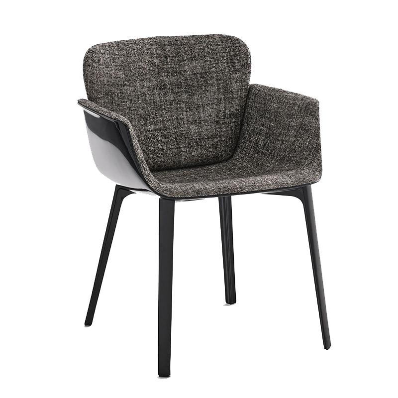 KNOLL fauteuil KN06 avec base noire, coussin et dossier rembourrés (Cat. G - aluminium et tissu)