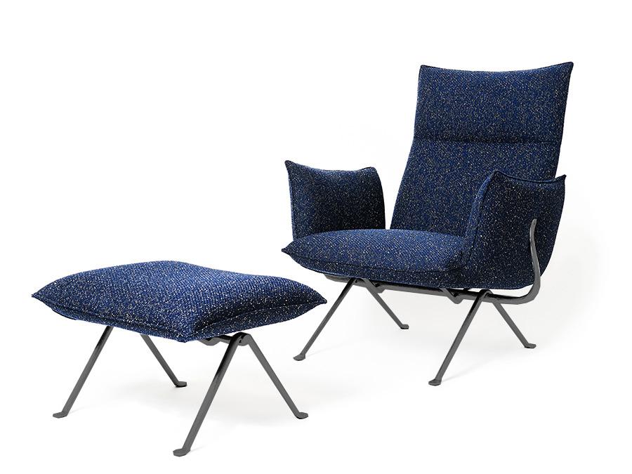 MAGIS fauteuil avec repose-pied pouf ottoman OFFICINA HIGH BACK (Cuir - Structure gris anthracite)