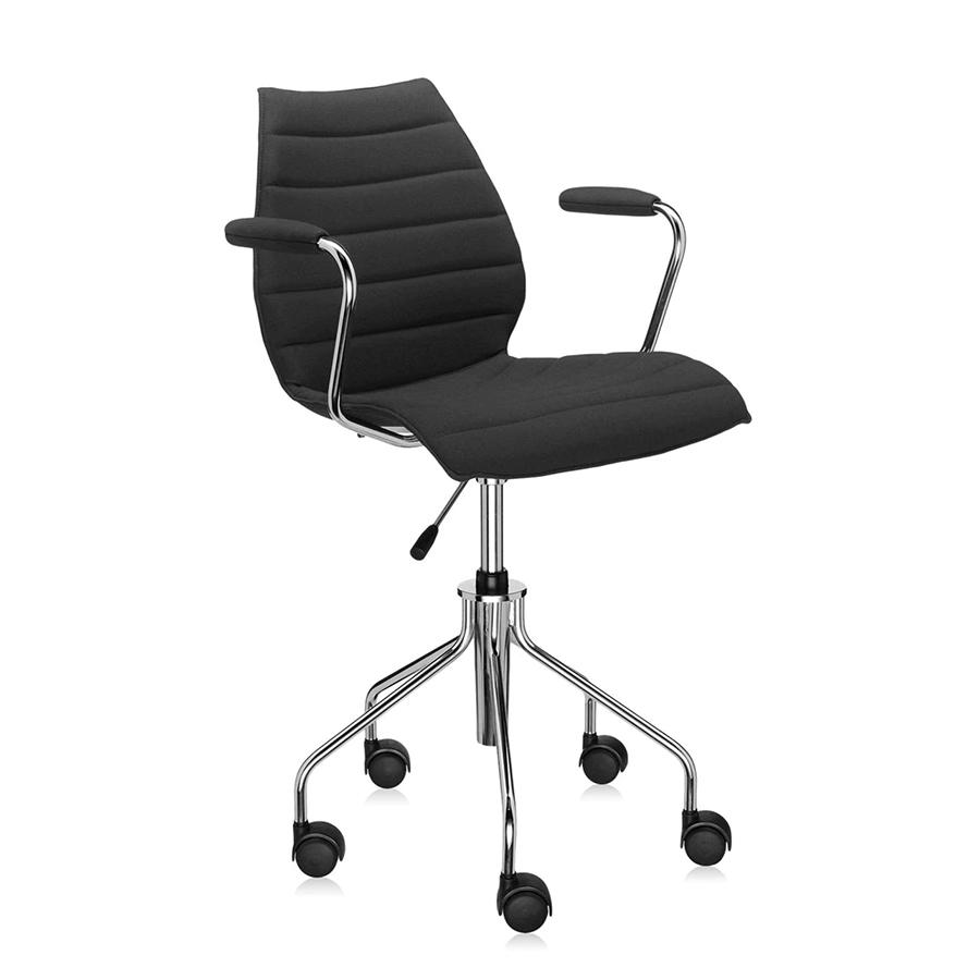 KARTELL chaise à roulettes avec accoudoirs MAUI SOFT TREVIRA (Noir - Tissu Trevira / Structure en ac