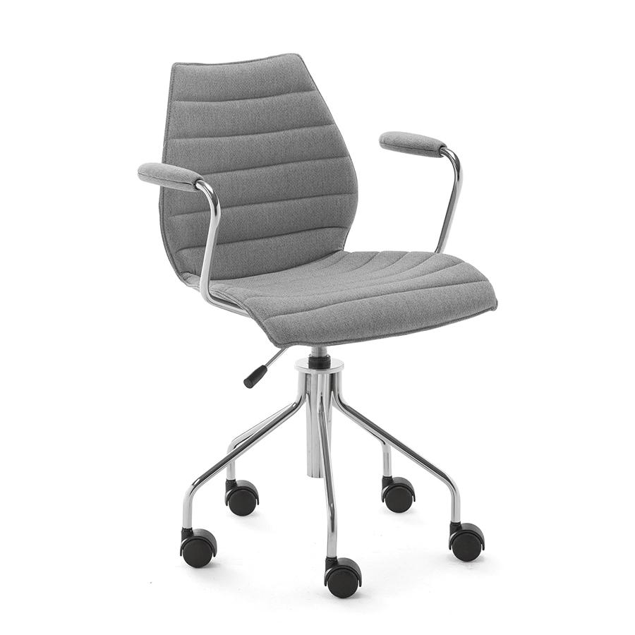 KARTELL chaise à roulettes avec accoudoirs MAUI SOFT NOMA (Gris - Tissu Noma / Structure en acier ch