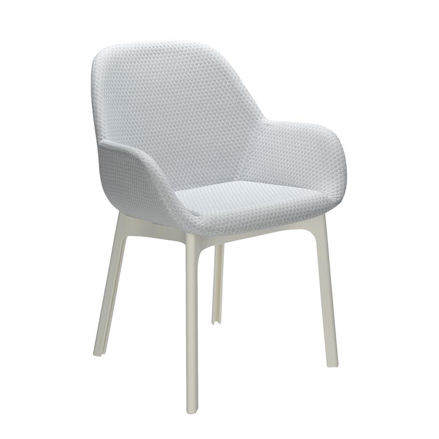 KARTELL fauteuil CLAP MELANGE (Base blanche, siège gris - Tissu et technopolymère thermoplastique)