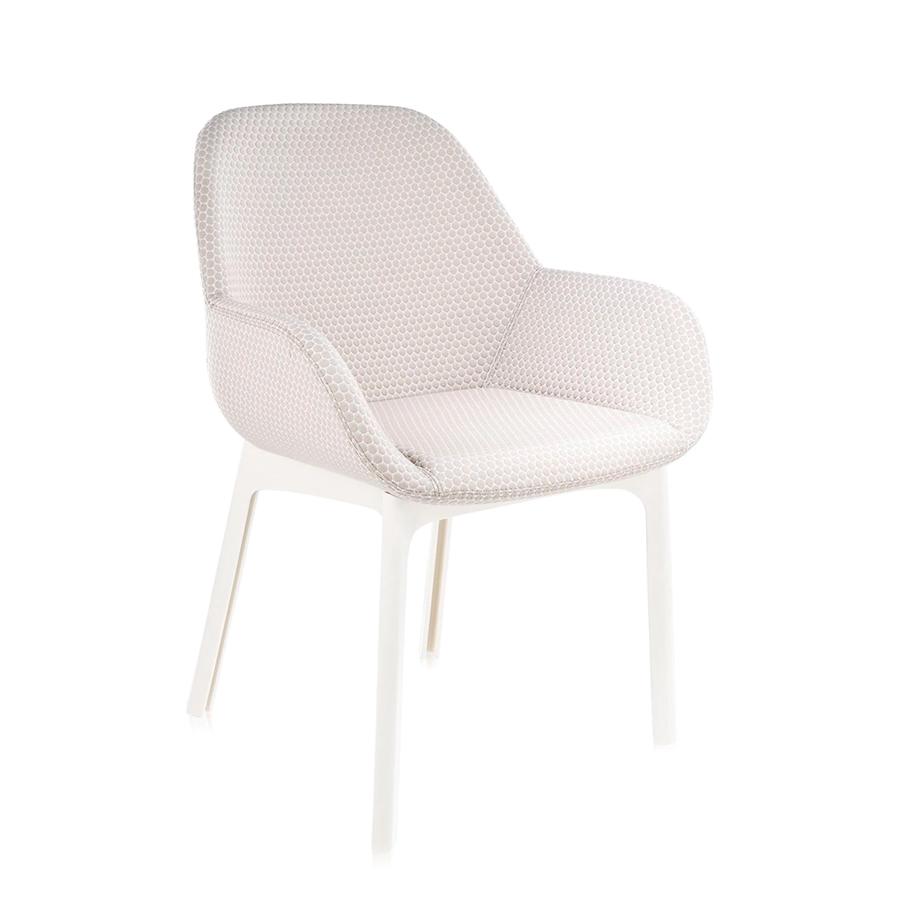 KARTELL fauteuil CLAP MELANGE (Base blanche, siège beige - Tissu et technopolymère thermoplastique)