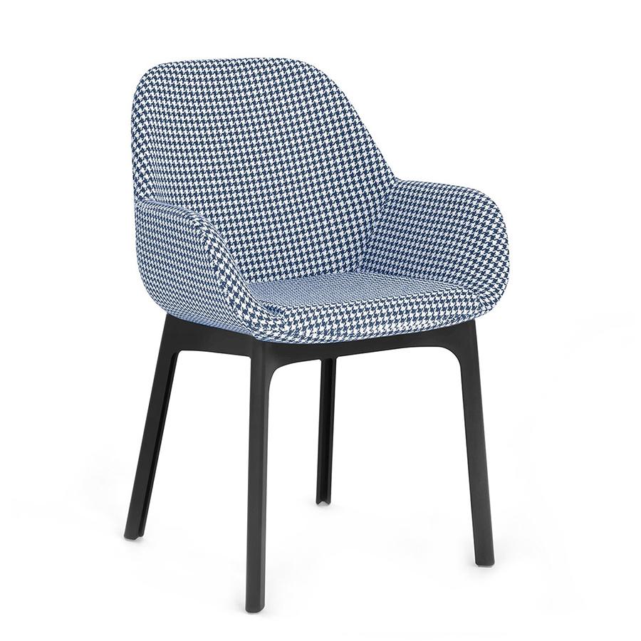 KARTELL fauteuil CLAP PIED DE POULE (Base nera, siège bleu - Tissu et technopolymère thermoplastique
