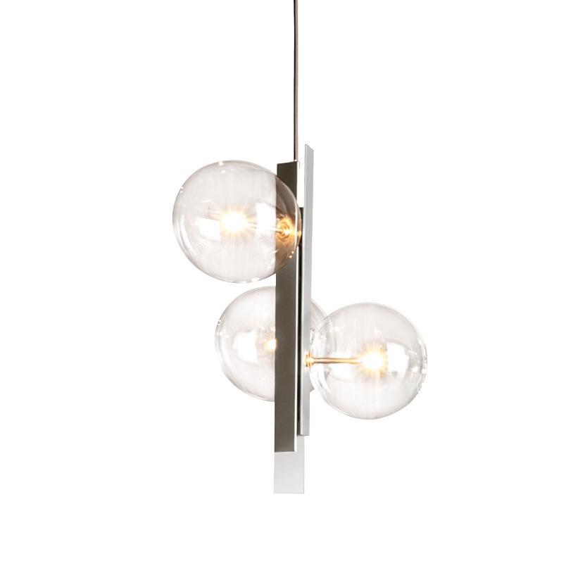 BONALDO lampe à suspension BON TON (3 lumières - Structure en nickel brossé et verre transparent)