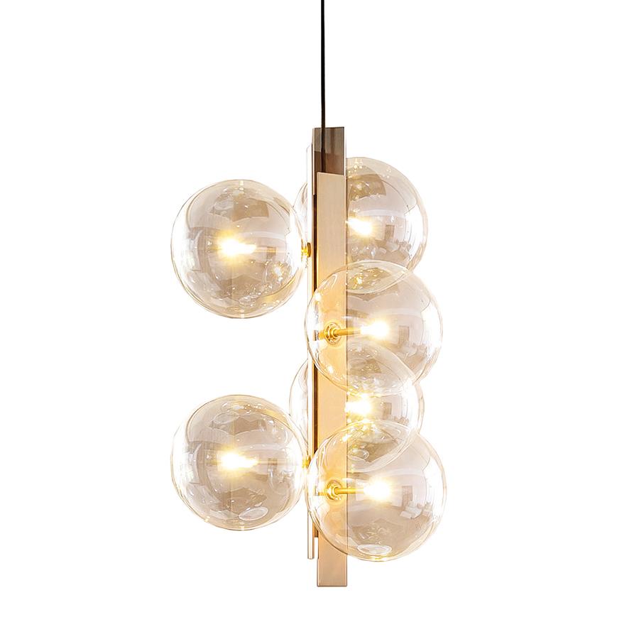 BONALDO lampe à suspension BON TON (6 lumières - Structure en bronze cuivré et verre ambré)