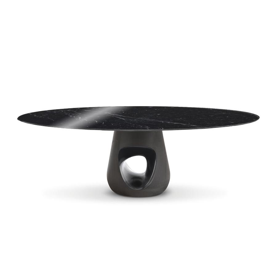 HORM table ovale BARBARA 240 x 120 cm (Marbre Nero Marquina - plateau en Marbre et base en ciment gr