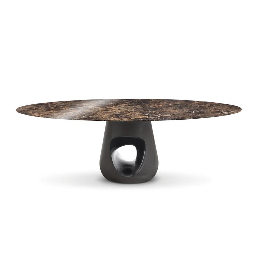 HORM table ovale BARBARA 200 x 120 cm (marbre Emperador - plateau en Marbre et base en ciment gris f