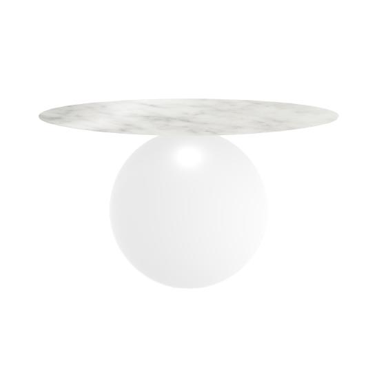 BONALDO table ronde CIRCUS Ø 140 cm base blanc opaque (Top Carrara brillant - métal et marbre)
