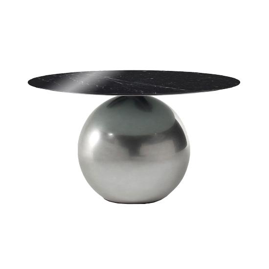 BONALDO table ronde CIRCUS Ø 140 cm base Clouded Chrome (Piano Marquina lucido - Métal Special et ma