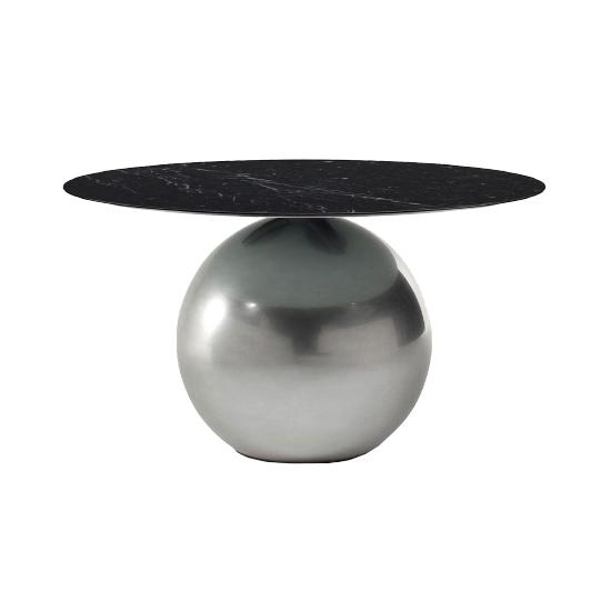 BONALDO table ronde CIRCUS Ø 140 cm base Clouded Chrome (Top Marquina mat - Métal Special et marbre)