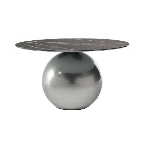 BONALDO table ronde CIRCUS Ø 140 cm base Clouded Chrome (Top Emperador mat - Métal Special et marbre