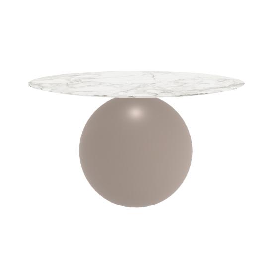 BONALDO table ronde CIRCUS Ø 140 cm base tourterelle opaque (Top Calacatta mat - métal et marbre)