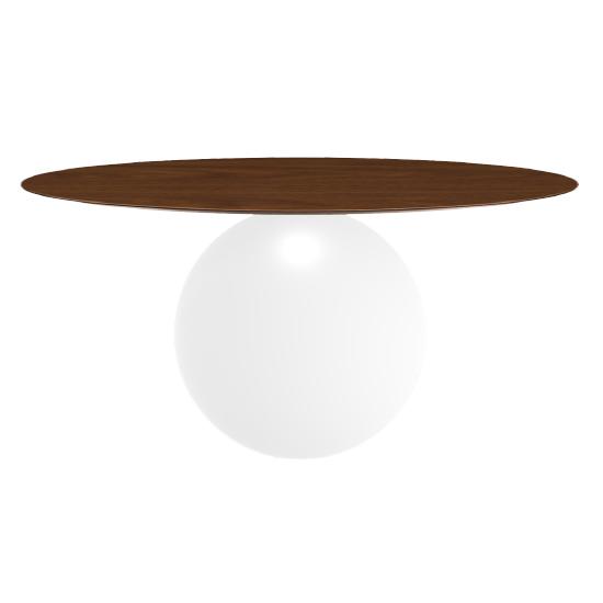 BONALDO table ronde CIRCUS Ø 160 cm base blanc opaque (Plateau en noyer américain - Métal et bois)