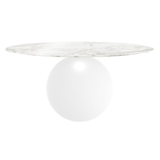 BONALDO table ronde CIRCUS Ø 160 cm base blanc opaque (Top Calacatta brillant - métal et marbre)