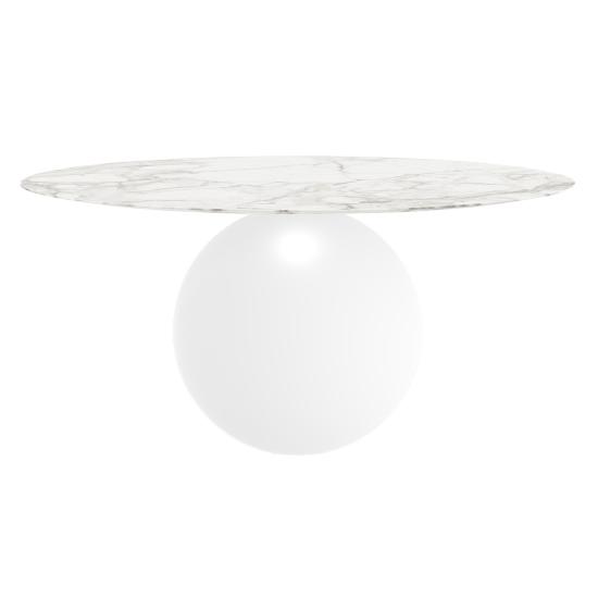 BONALDO table ronde CIRCUS Ø 160 cm base blanc opaque (Top Calacatta mat - métal et marbre)