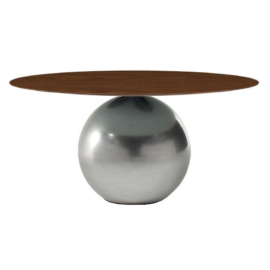 BONALDO table ronde CIRCUS Ø 160 cm base Clouded Chrome (Plateau en noyer américain - Métal Special 