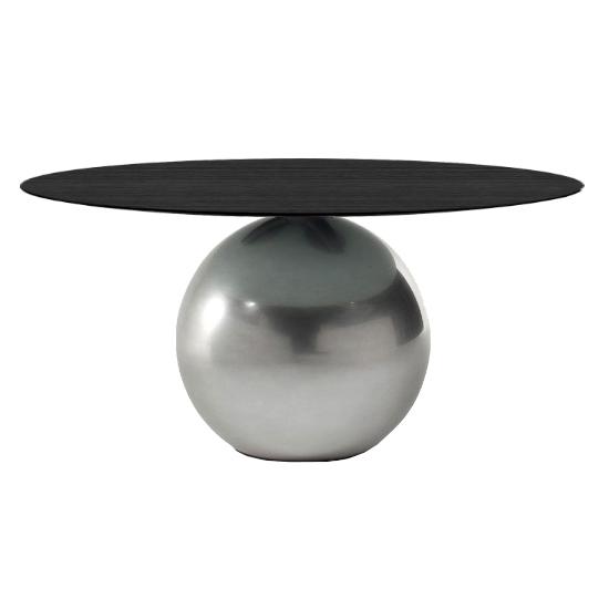 BONALDO table ronde CIRCUS Ø 160 cm base Clouded Chrome (Plateau en chêne brossé anthracite - Métal 