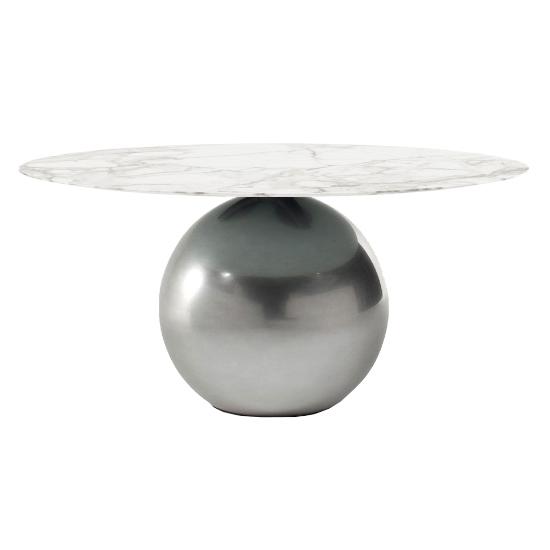 BONALDO table ronde CIRCUS Ø 160 cm base Clouded Chrome (Top Calacatta mat - Métal Special et marbre