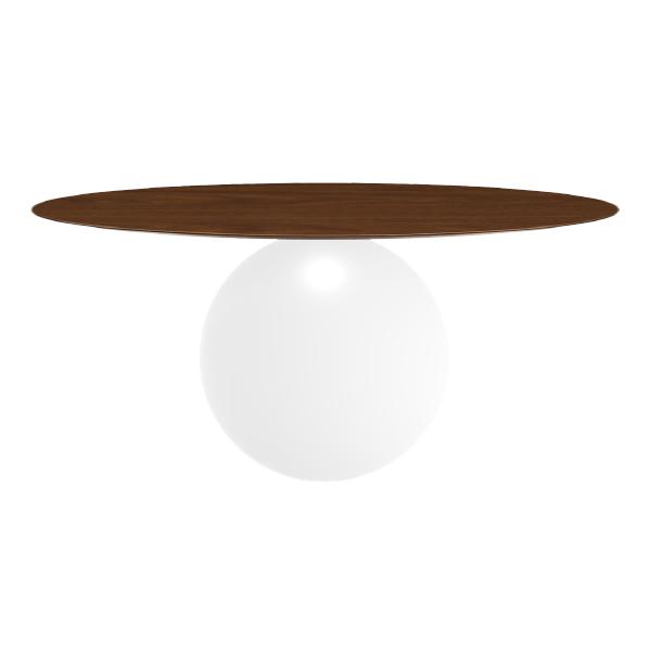 BONALDO table ronde CIRCUS Ø 180 cm base blanc opaque (Plateau en noyer américain - Métal et bois)