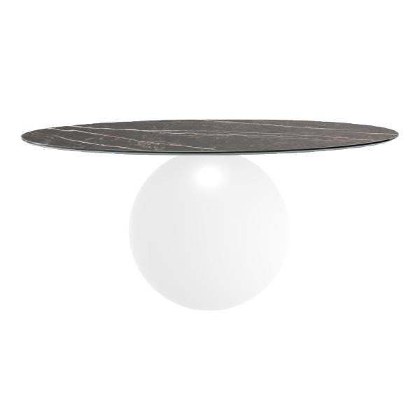 BONALDO table ronde CIRCUS Ø 180 cm base blanc opaque (Top Emperador mat - métal et marbre)