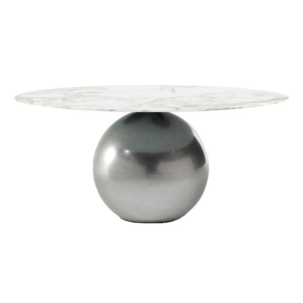 BONALDO table ronde CIRCUS Ø 180 cm base Clouded Chrome (Top Calacatta mat - Métal Special et marbre