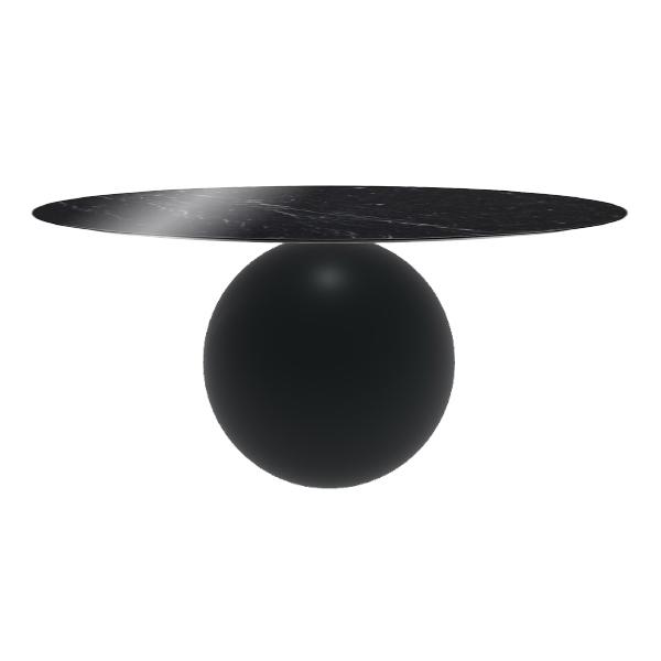 BONALDO table ronde CIRCUS Ø 180 cm base noir opaque (Piano Marquina lucido - métal et marbre)