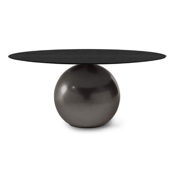 BONALDO table ronde CIRCUS Ø 180 cm base plomb (Plateau en chêne brossé anthracite - Métal Plus et b