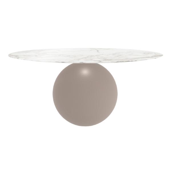 BONALDO table ronde CIRCUS Ø 180 cm base tourterelle opaque (Top Calacatta brillant - métal et marbr