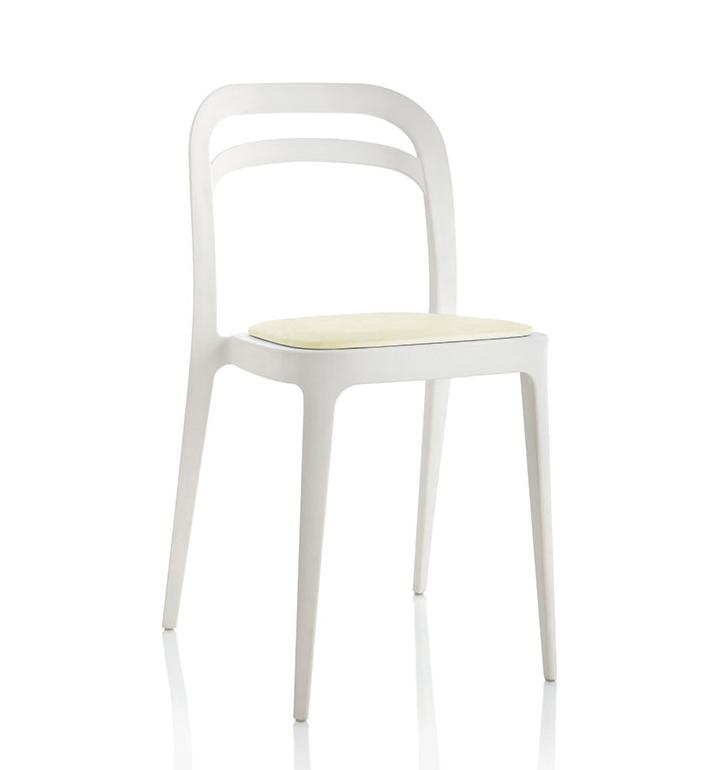 ALMA DESIGN set de 4 chaises avec coussin JULIE (Blanc / coussin crème - Polypropylène et faux cuir 