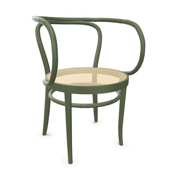 THONET chaise avec accoudoirs 209 (Olive green RAL 6003 - Frêne teinté II)