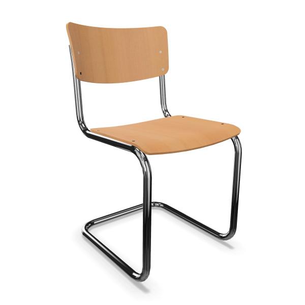 THONET chaise S 43 (Beech nature - Frêne teinté I and acier chromée)
