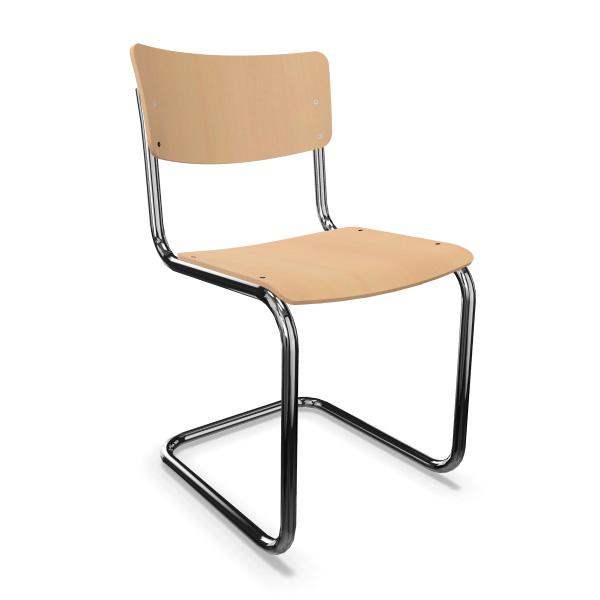 THONET chaise S 43 (Lightened - Frêne teinté I and acier chromée)