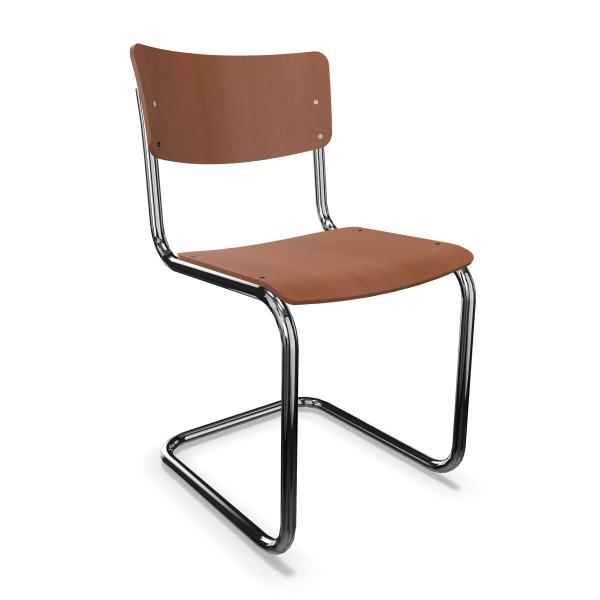 THONET chaise S 43 (Cherry tree - Frêne teinté I and acier chromée)