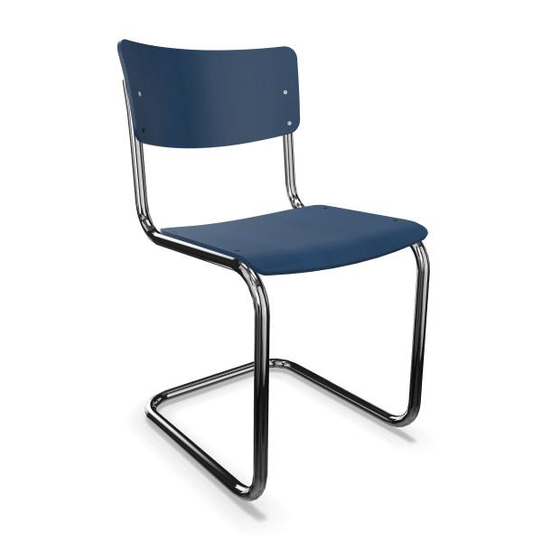 THONET chaise S 43 (Dark blue - Frêne teinté II and acier chromée)