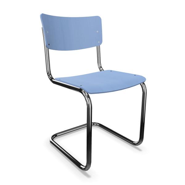 THONET chaise S 43 (Powder blue - Frêne teinté II and acier chromée)