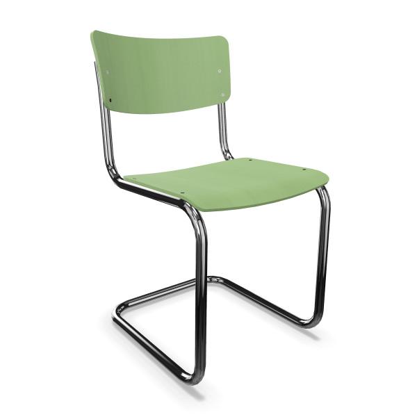 THONET chaise S 43 (Reed green - Frêne teinté II and acier chromée)