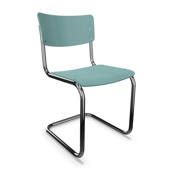 THONET chaise S 43 (Grey green - Frêne teinté II and acier chromée)