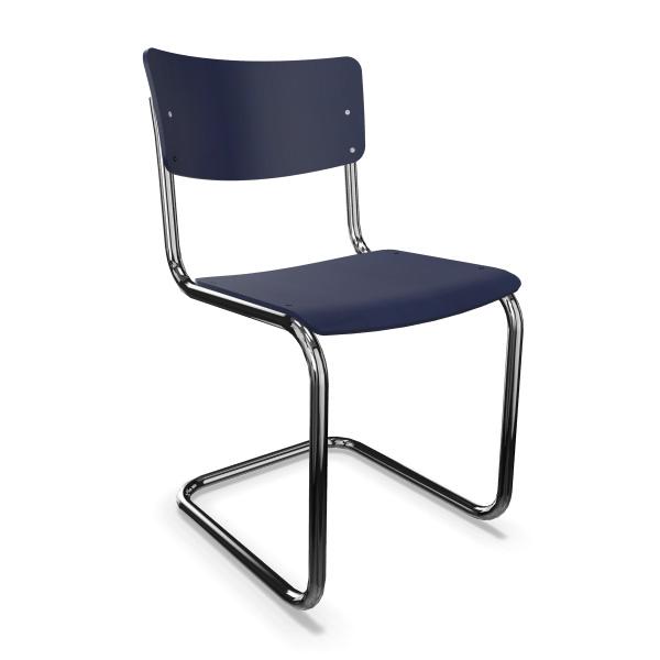 THONET chaise S 43 (Blue black - Frêne teinté II and acier chromée)