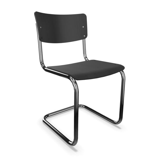 THONET chaise S 43 (Black grey RAL 7021 - Frêne teinté II and acier chromée)