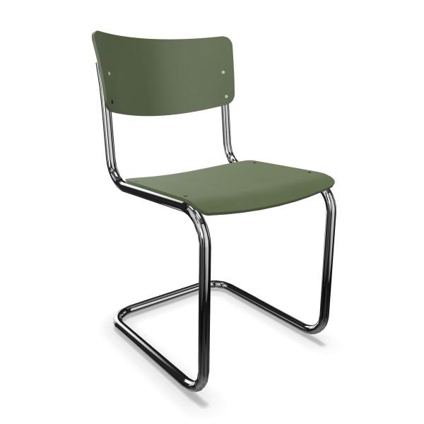 THONET chaise S 43 (Olive green RAL 6003 - Frêne teinté II and acier chromée)