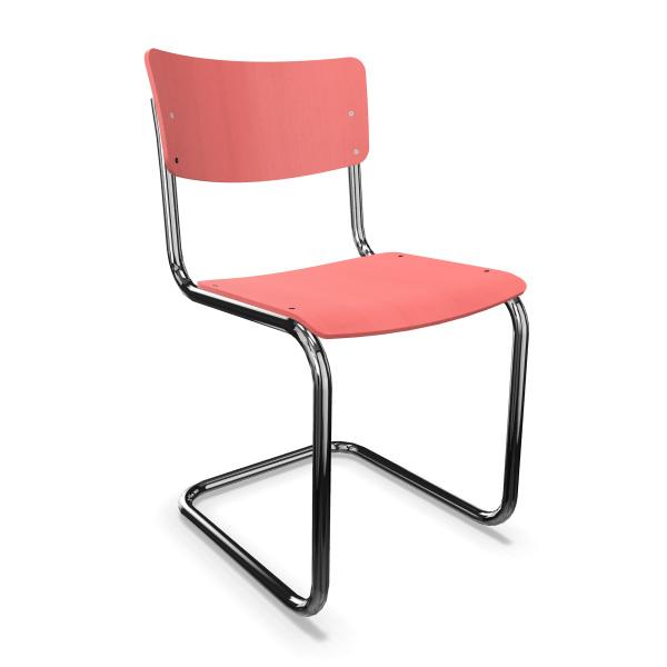 THONET chaise S 43 (Coral red - Frêne teinté II and acier chromée)