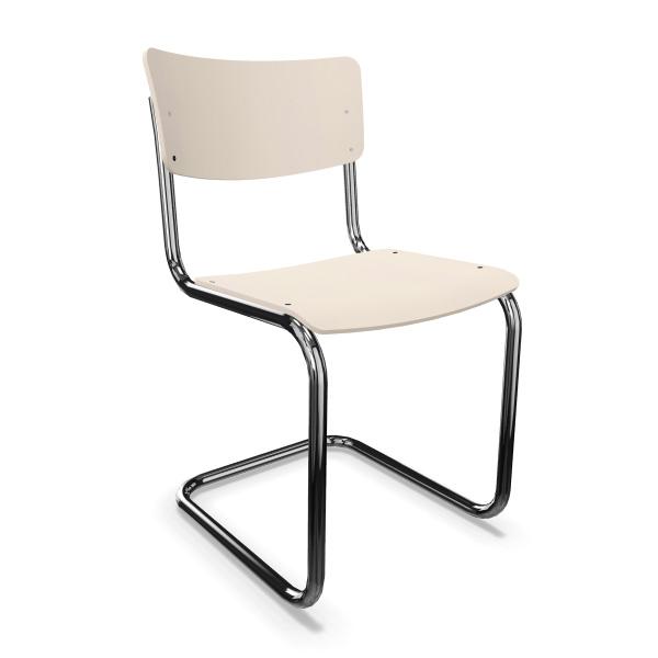 THONET chaise S 43 (White pigmented lacquer - Frêne teinté II and acier chromée)