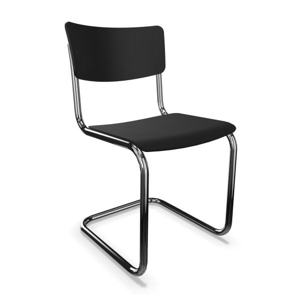 THONET chaise S 43 (Noir RAL 9005 - Hêtre laqué à pores fermés et acier chromé)