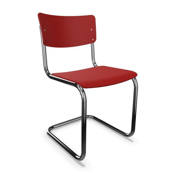 THONET chaise S 43 (Rouge RAL 3013 - Hêtre laqué à pores fermés et acier chromé)